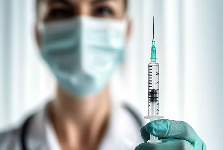 Médica segurando uma seringa